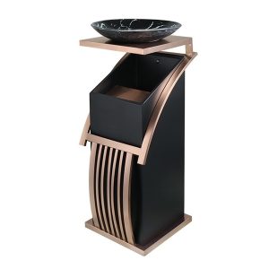 Thùng rác sảnh đồng 30L chất liệu thép có gạt tàn thủy tinh sang trọng
