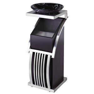 Thùng rác sảnh trắng 30L inox có gạt tàn thủy tinh cao cấp