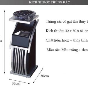 Thùng rác sảnh trắng có gạt tàn thủy tinh cao cấp Plasticsaigon - hinh 2