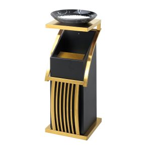 Thùng rác sảnh vàng 30L inox cao cấp có gạt tàn thủy tinh