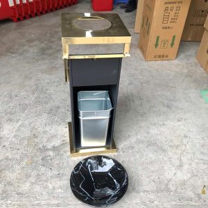 Thùng rác sảnh vàng có gạt tàn thủy tinh, thùng rác cao cấp Plasticsaigon - hinh 2