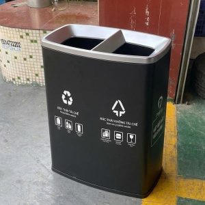 Thùng rác sơn đen 2 ngăn ngoài trời Plasticsaigon - anh san pham