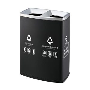 Thùng rác sơn đen 2 ngăn ngoài trời Plasticsaigon - hinh 2