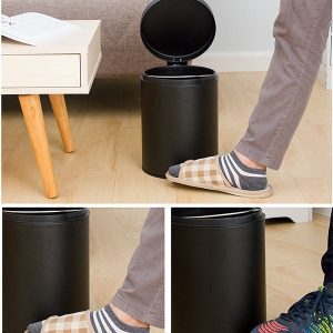 Thùng rác sơn đen đạp chân tròn 3L Plasticsaigon - anh san pham