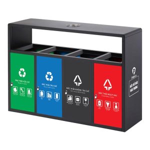 Thùng rác sơn đen 4 ngăn composite 120L có gạt tàn tiện lợi