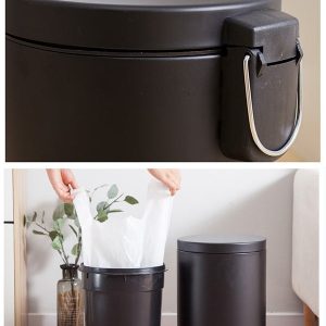 Thùng rác sơn đen đạp chân tròn 12L thép sơn bền bỉ cho văn phòng - hình 1