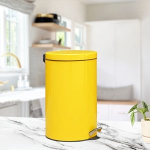 Thùng rác sơn vàng đạp chân tròn 12L Plasticsaigon - anh san pham