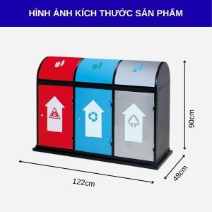 Thùng rác thép 3 ngăn nắp bập bênh 90L công nghiệp bền bỉ