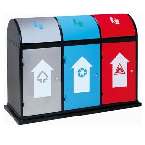 Thùng rác thép 3 ngăn nắp bập bênh 90L công nghiệp bền bỉ - hình 1