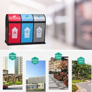 Thùng rác thép 3 ngăn nắp bập bênh Plasticsaigon - anh san pham