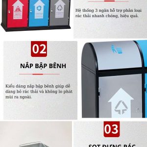 Thùng rác thép 3 ngăn nắp bập bênh Plasticsaigon - hinh 2