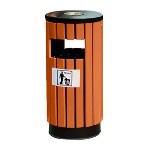 Thùng rác thép giả gỗ 30L có gạt tàn tiện lợi cho văn phòng