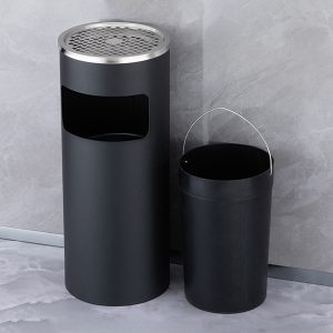 Thùng rác thép phun sơn màu đen tròn có gạt tàn Ø25 Plasticsaigon - hinh 2