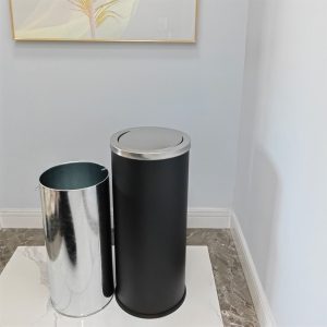 Thùng rác thép phun sơn nắp lật inox Ø38xH73cm Plasticsaigon - anh san pham