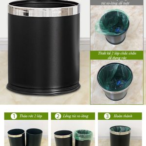 Thùng rác thép phun sơn vành inox Plasticsaigon - anh san pham