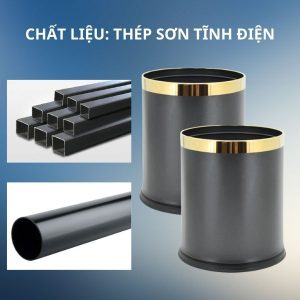 Thùng rác thép sơn đen viền inox mạ vàng Plasticsaigon - hinh 2