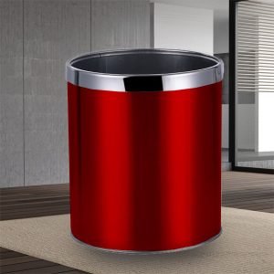 Thùng rác thép sơn đỏ viền inox trắng Ø22 Plasticsaigon - hinh 2