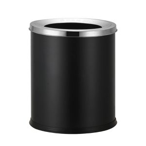 Thùng rác thép sơn đen Ø25cm dung tích 15L bền bỉ cho văn phòng