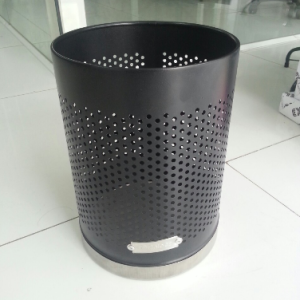 Thùng rác thép sơn đen đế inox trắng Ø22 15L bền đẹp cho văn phòng - hình 1