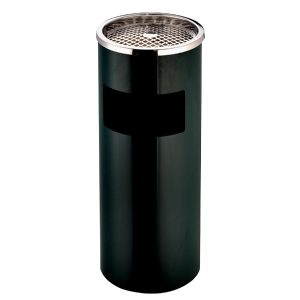 Thùng rác thép sơn đen tròn Ø25cm có gạt tàn bền chắc
