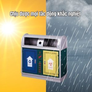 Thùng rác thép sơn tĩnh điện 2 ngăn Plasticsaigon - hinh 2
