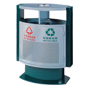 Thùng rác thép sơn xanh trắng 50L có gạt tàn chống ăn mòn