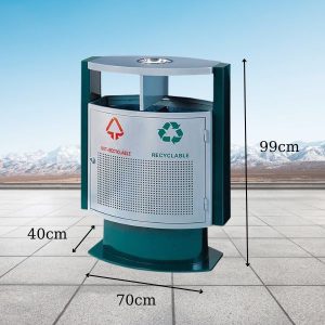 Thùng rác thép sơn xanh trắng 50L có gạt tàn chống ăn mòn - hình 1