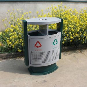 Thùng rác thép sơn xanh trắng có gạt tàn Plasticsaigon - anh san pham