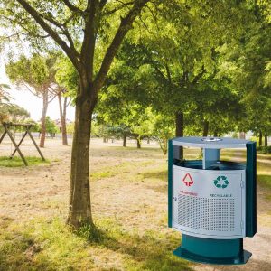 Thùng rác thép sơn xanh trắng có gạt tàn Plasticsaigon - hinh 2