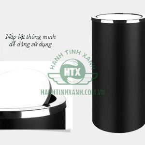 Thùng rác tròn sơn đen nắp lật Ø35 Plasticsaigon - hinh 2