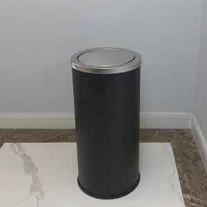 Thùng rác tròn thép sơn đen nắp lật Ø25 Plasticsaigon - anh san pham
