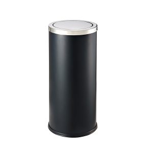 Thùng rác tròn thép sơn đen nắp lật Ø25 20L bền chắc dùng văn phòng công cộng