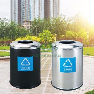 Thùng rác trung tâm thương mại sơn đen tròn Ø60 Plasticsaigon - hinh 2