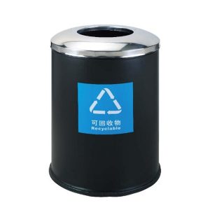 Thùng rác trung tâm thương mại tròn Ø60 sơn đen thép sơn tĩnh điện 60L