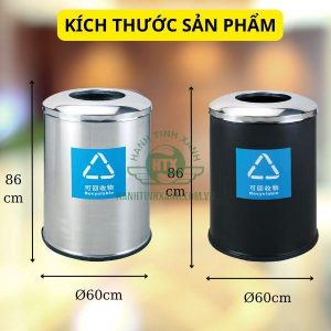 Thùng rác trung tâm thương mại tròn Ø60 sơn đen thép sơn tĩnh điện 60L - hình 1