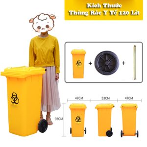 Thùng rác y tế 120L nhựa HDPE màu vàng chuyên dụng
